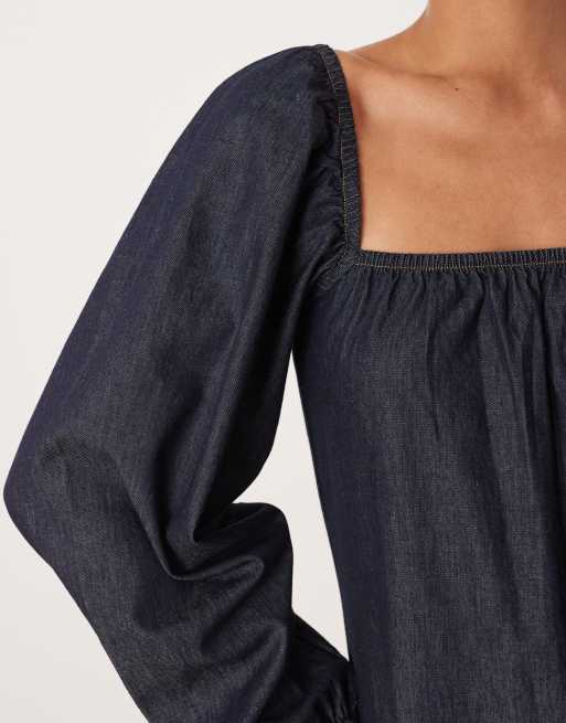 ASOS DESIGN – Langärmliges ausgestelltes Hemdblusenkleid aus Denim in Rinse-Waschung, 3 von 4