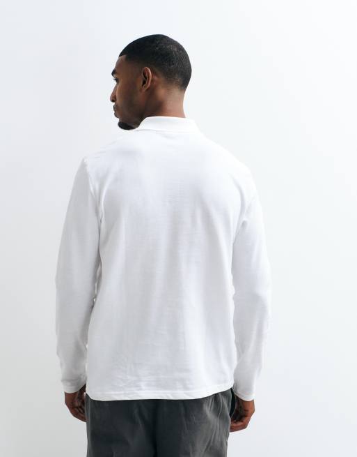 ASOS DESIGN – Langärmliges Basic-Polohemd aus Pikee in Weiß mit Regular-Fit-Schnitt, 5 von 5