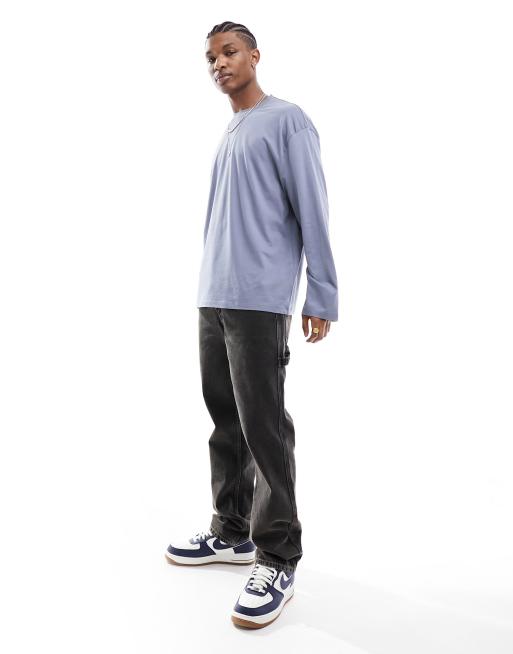ASOS DESIGN – Langärmliges Basic-Shirt in Blau mit Oversize-Schnitt