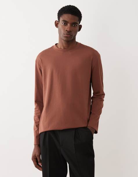 ASOS DESIGN – Langärmliges Basic-Shirt in Braun mit lockerem Schnitt - view 1