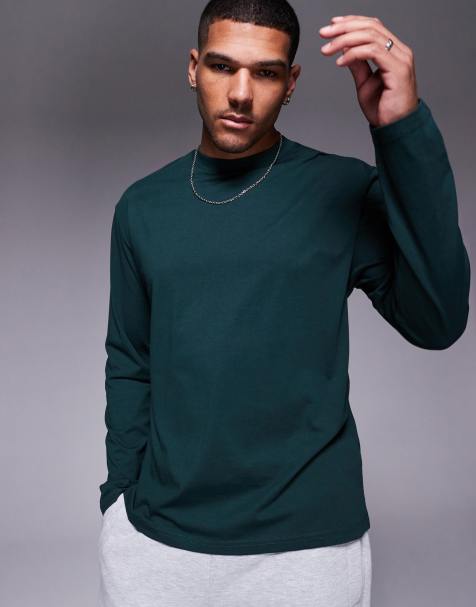 ASOS DESIGN – Langärmliges Basic-Shirt in Dunkelgrün mit lockerem Schnitt, Kombiteil - view 1