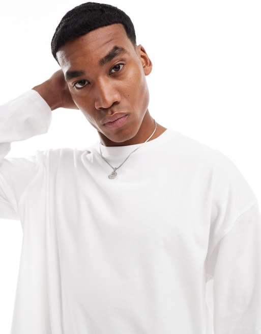 ASOS DESIGN – Langärmliges Basic-Shirt in Weiß mit Oversize-Schnitt