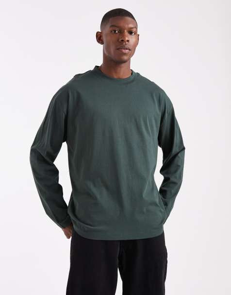 ASOS DESIGN – Langärmliges Basic-T-Shirt in Dunkelgrün mit Oversize-Schnitt - view 1
