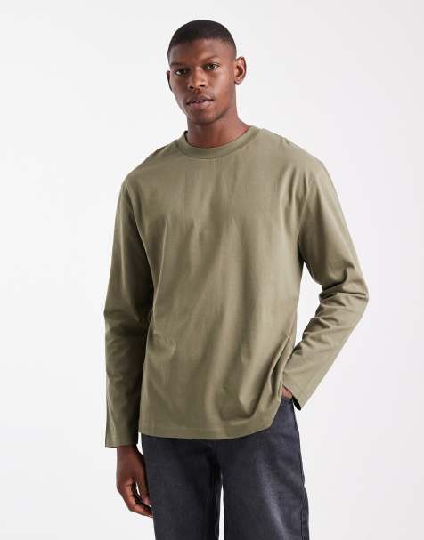 ASOS DESIGN – Langärmliges Basic-T-Shirt in Khaki mit lockerem Schnitt - view 1