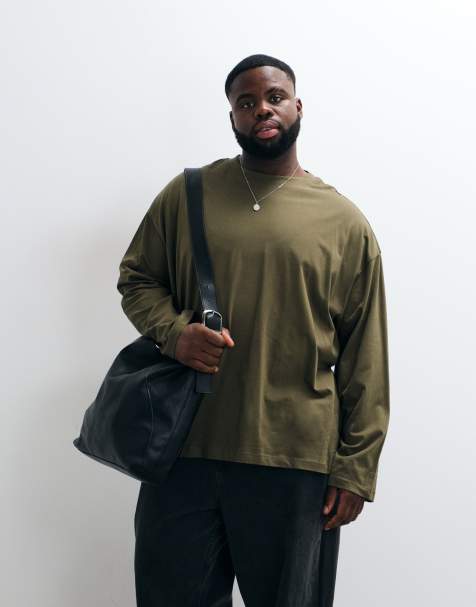 ASOS DESIGN – Langärmliges Basic-T-Shirt in Khaki mit Oversize-Schnitt - view 1