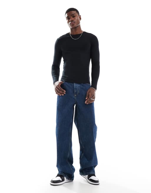 ASOS DESIGN – Langärmliges Basic-T-Shirt in Schwarz mit körperbetontem Schnitt, 3 von 4