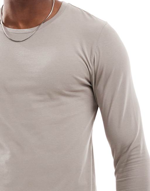 ASOS DESIGN – Langärmliges Basic-T-Shirt in Steinbeige mit körperbetontem Schnitt, 3 von 4