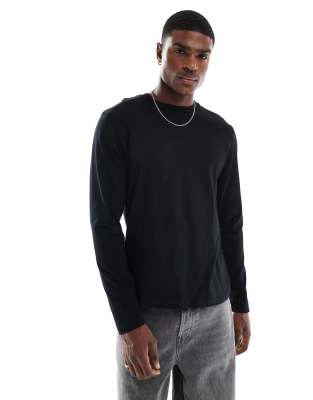 ASOS DESIGN – Langärmliges Basic-T-Shirt mit Rundhalsausschnitt in Schwarz - view 1