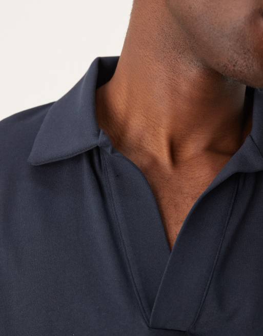 ASOS DESIGN – Langärmliges Boxy Fit Oversize-Polohemd in Marineblau mit tiefem V-Ausschnitt, 3 von 4