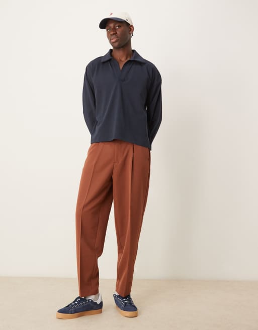 ASOS DESIGN – Langärmliges Boxy Fit Oversize-Polohemd in Marineblau mit tiefem V-Ausschnitt, 4 von 4