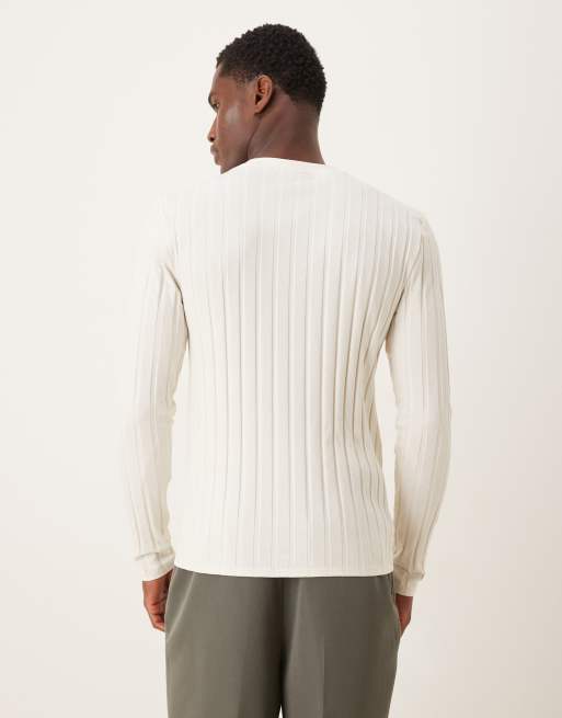 ASOS DESIGN – Langärmliges, breit geripptes Slim-Fit-Shirt in Creme , 3 von 5