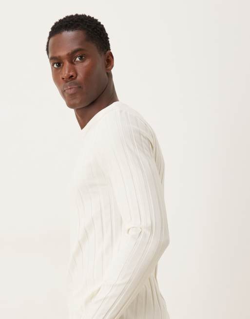 ASOS DESIGN – Langärmliges, breit geripptes Slim-Fit-Shirt in Creme , 4 von 5