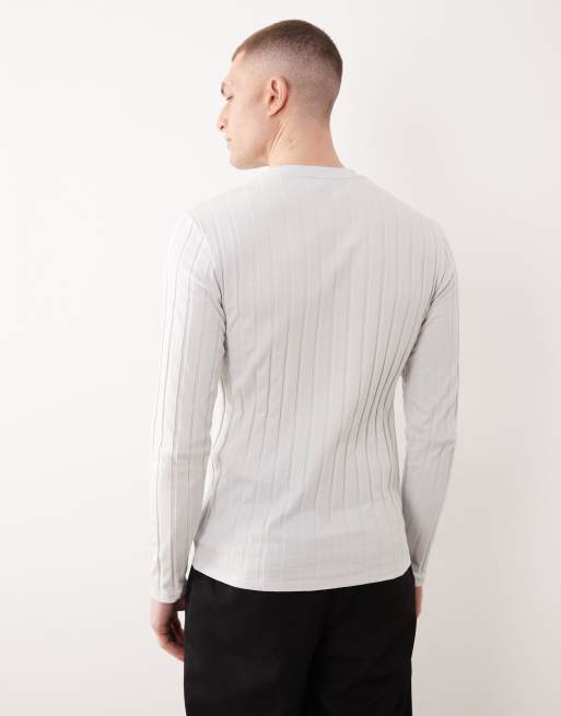 ASOS DESIGN – Langärmliges, breit geripptes Slim-Fit-Shirt in Grau, 2 von 5