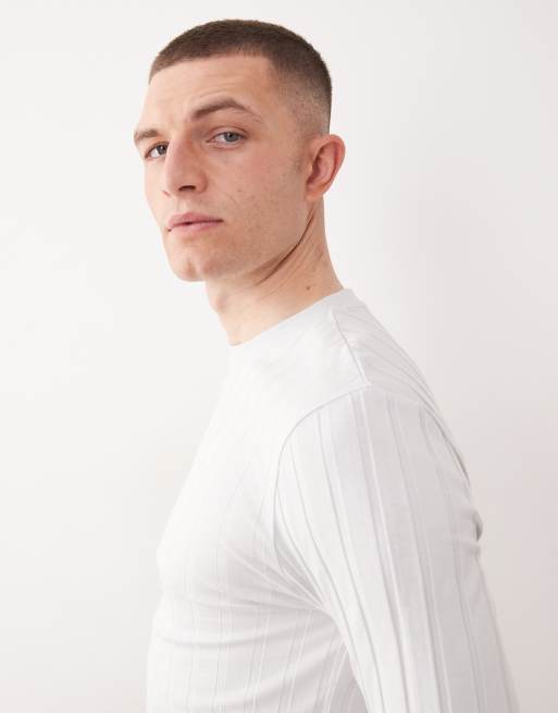 ASOS DESIGN – Langärmliges, breit geripptes Slim-Fit-Shirt in Grau, 4 von 5