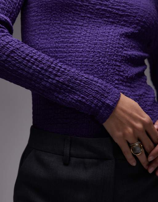 ASOS DESIGN – Langärmliges, figurbetontes Oberteil in Lila mit Polokragen, 2 von 4