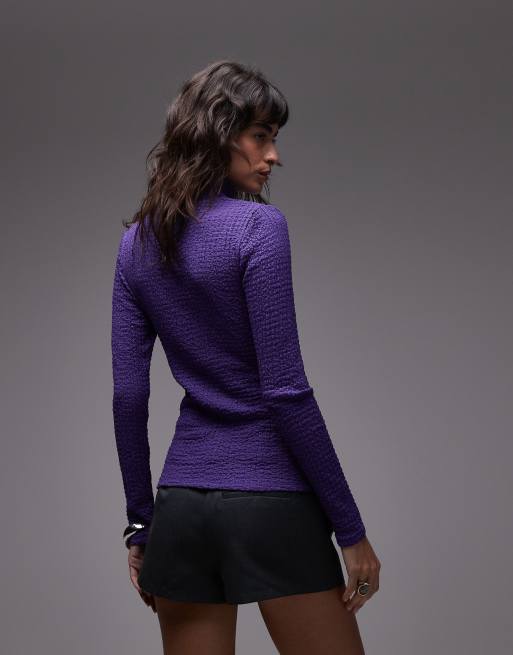 ASOS DESIGN – Langärmliges, figurbetontes Oberteil in Lila mit Polokragen, 3 von 4