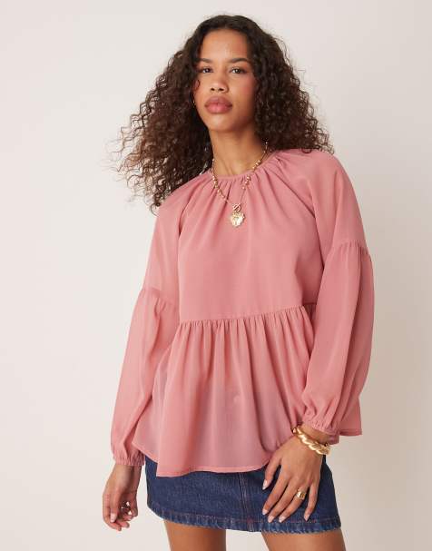 ASOS DESIGN – Langärmliges, fließendes Hängeroberteil in Rosa - view 1