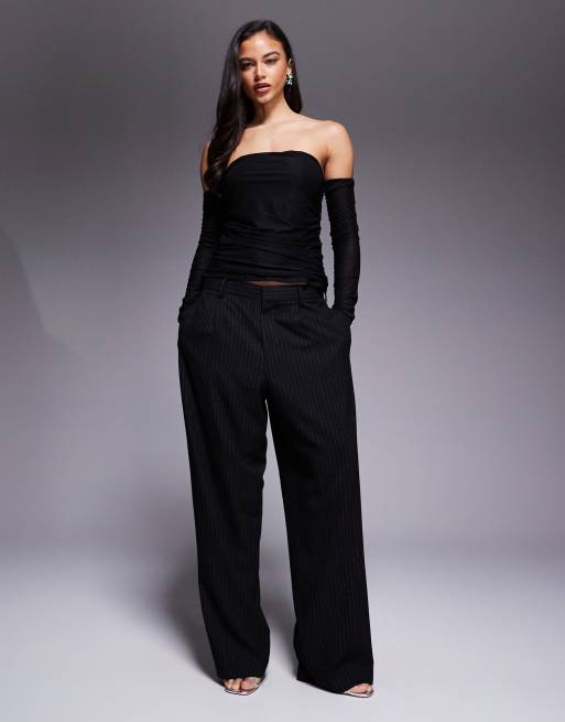 ASOS DESIGN – Langärmliges, gerafftes Oberteil aus transparentem Netzstoff in Schwarz mit Carmen-Ausschnitt, 4 von 4