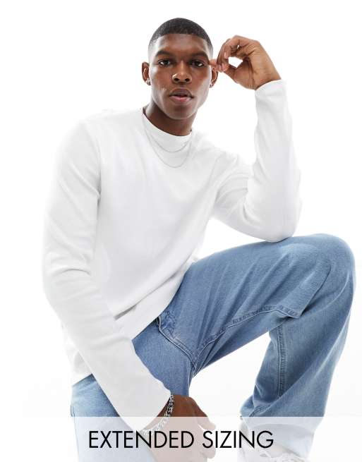 ASOS DESIGN – Langärmliges, geripptes Basic-Shirt in Weiß