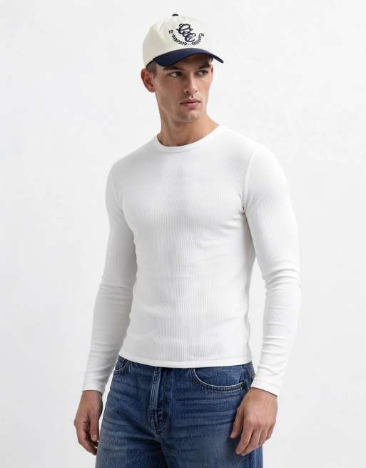 ASOS DESIGN – Langärmliges, geripptes Basic-T-Shirt in Weiß mit körperbetontem Schnitt, 6 von 10