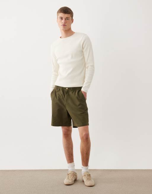ASOS DESIGN – Langärmliges, geripptes Shirt aus superschwerem Stoff in Beige mit schmalem Schnitt, 2 von 5