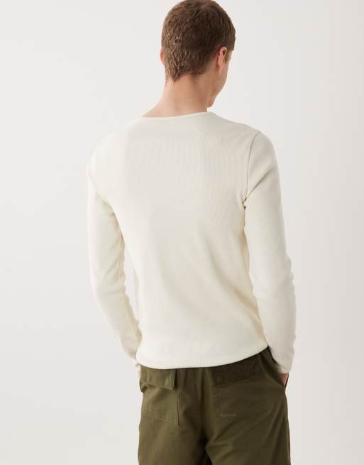ASOS DESIGN – Langärmliges, geripptes Shirt aus superschwerem Stoff in Beige mit schmalem Schnitt, 4 von 5