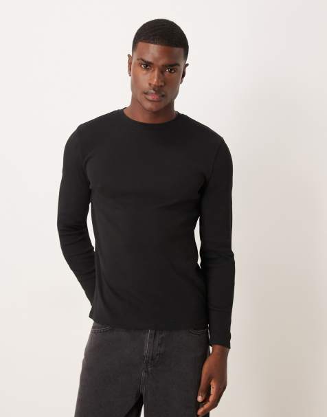 ASOS DESIGN – Langärmliges, geripptes Slim-Fit-Shirt in Schwarz - view 1