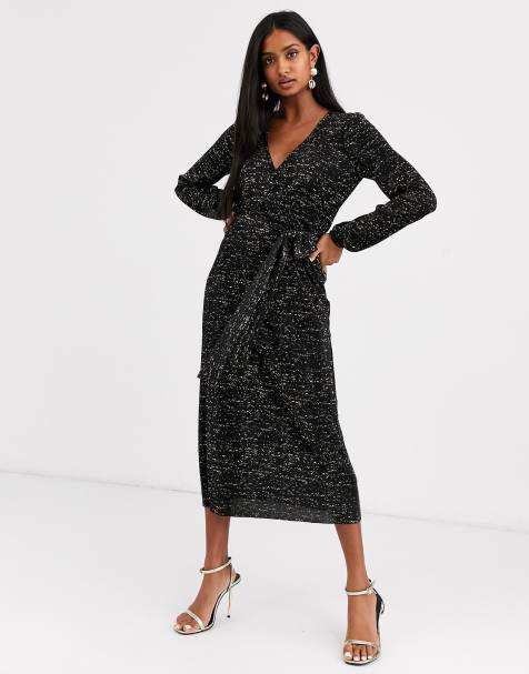 ASOS DESIGN – Langärmliges, glitzerndes Midi-Freizeitkleid, plissiert