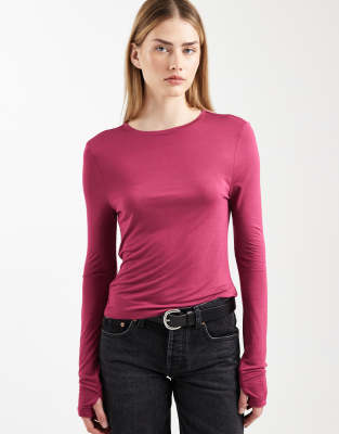 ASOS DESIGN - Langärmliges, halbtransparentes, hautenges Oberteil in Rosa