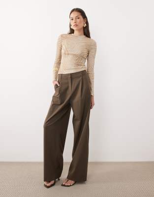 ASOS DESIGN - Langärmliges, halbtransparentes Oberteil mit Zebramuster-Bunt