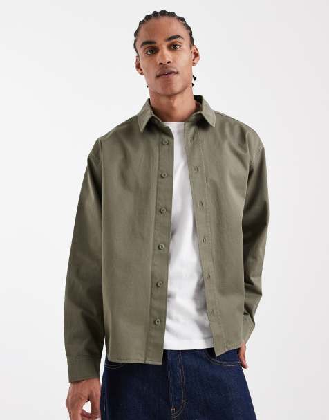 ASOS DESIGN – Langärmliges Hemd in Khaki, Kombiteil - view 1