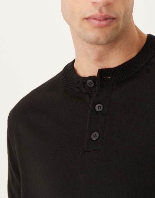 ASOS DESIGN – Langärmliges Henley-T-Shirt aus Strickstoff in Schwarz, 5 von 5