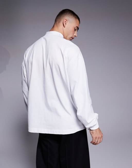 ASOS DESIGN – Langärmliges, hochgeschlossenes Oversize-Shirt aus schwerem Material in Weiß, 4 von 4