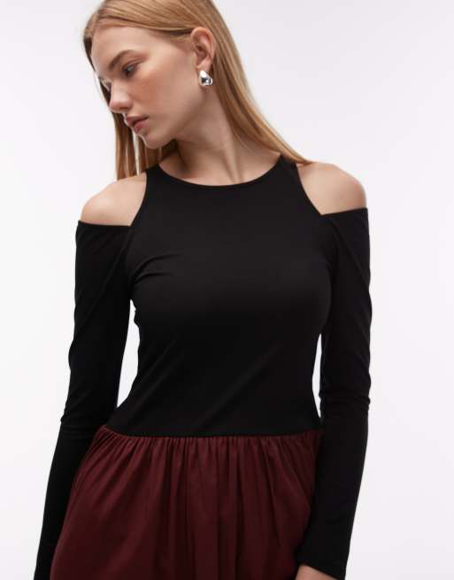 ASOS DESIGN – Langärmliges Hybrid-Maxikleid in Burgunderrot, 2 von 4