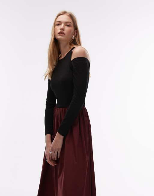 ASOS DESIGN – Langärmliges Hybrid-Maxikleid in Burgunderrot, 3 von 4