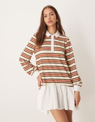ASOS DESIGN - Langärmliges Hybrid-Rugby-Minikleid mit bunten Streifen