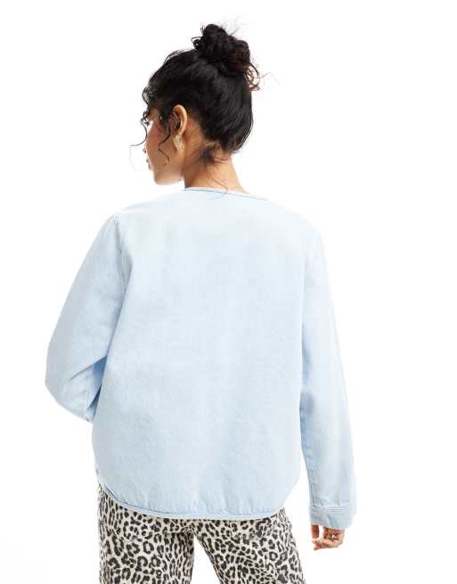 ASOS DESIGN – Langärmliges Jeans-Oberteil in Bleichwaschung mit gebundener Vorderseite, 4 von 4