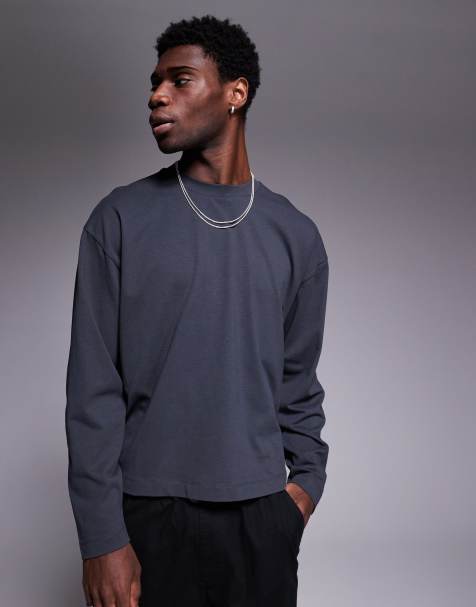 ASOS DESIGN – Langärmliges, kastiges Oversize-Shirt in Anthrazit mit tiefen Armlöchern - view 1