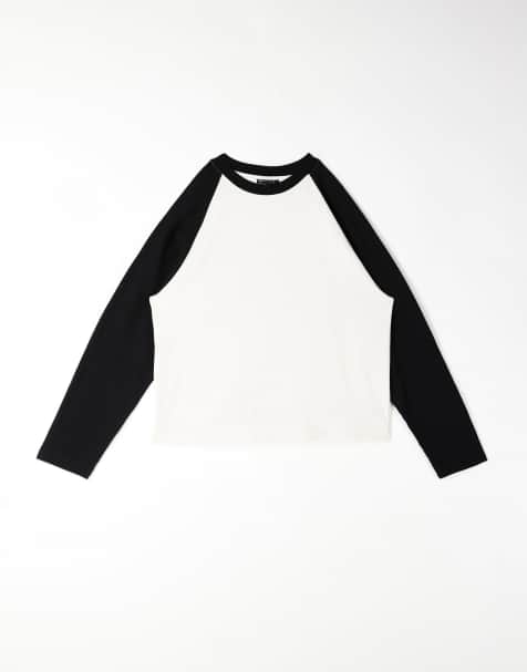 ASOS DESIGN – Langärmliges, kastiges Oversize-Shirt in Creme mit Waffelstruktur und kontrastierenden Raglanärmeln - view 1