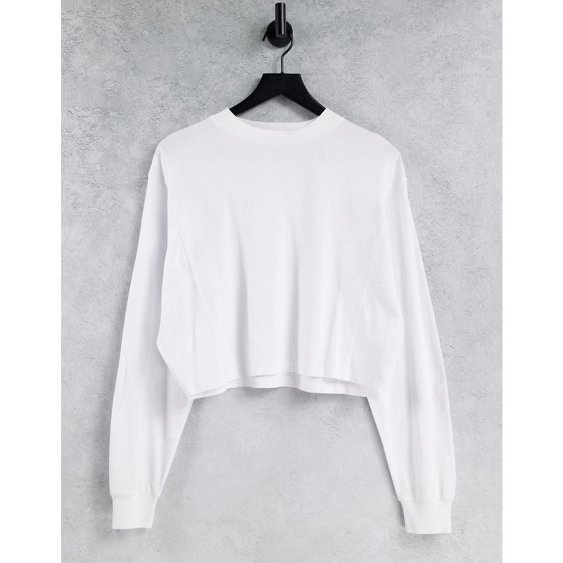 DESIGN – Langärmliges, kastiges Shirt in Weiß mit Ziernaht