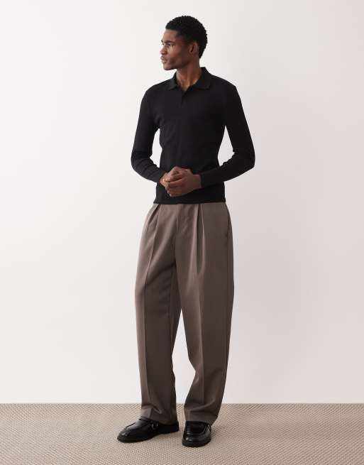 ASOS DESIGN – Langärmliges, körperbetontes Polohemd in Schwarz mit Rippstruktur, 2 von 5