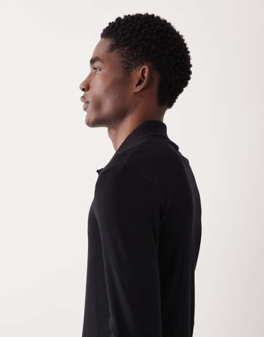 ASOS DESIGN – Langärmliges, körperbetontes Polohemd in Schwarz mit Rippstruktur, 4 von 5