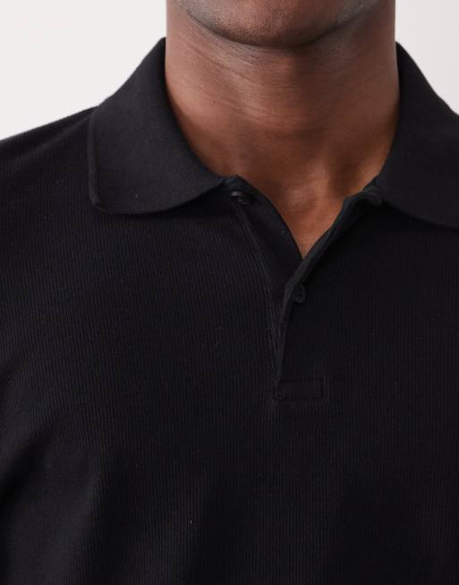 ASOS DESIGN – Langärmliges, körperbetontes Polohemd in Schwarz mit Rippstruktur, 5 von 5