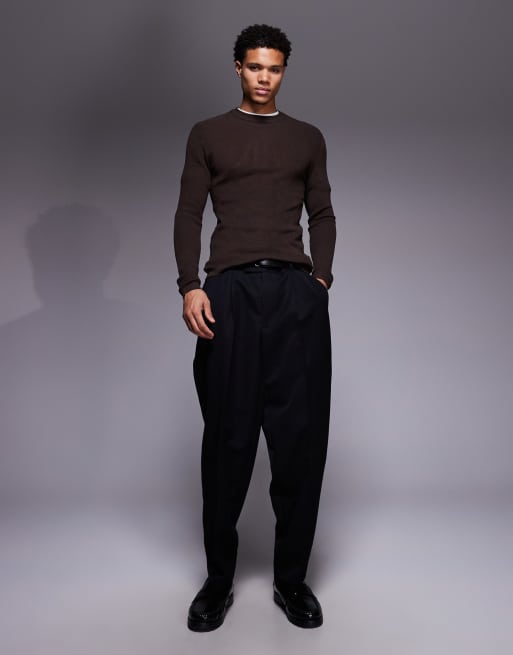 ASOS DESIGN – Langärmliges, körperbetontes Strick-Shirt in Braun mit Rundhalsausschnitt, 2 von 5
