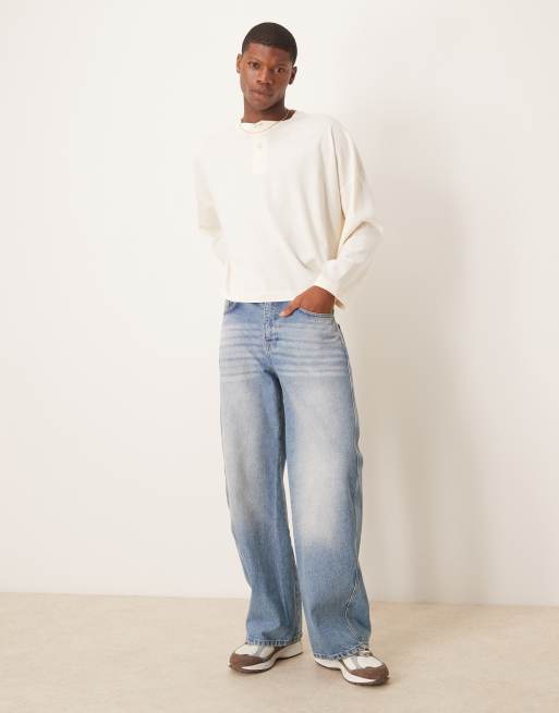 ASOS DESIGN – Langärmliges, kurzes Shirt in Ecru mit Henley-Ausschnitt und extremem Oversize-Schnitt, 4 von 4