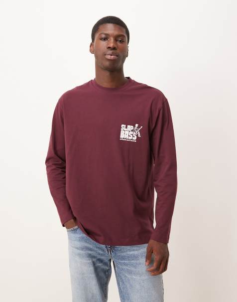 ASOS DESIGN – Langärmliges legeres T-Shirt in Burgunderrot mit Printdetail - view 1