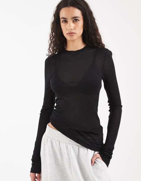 ASOS DESIGN – Langärmliges, leicht durchscheinendes Lounge-Oberteil in Schwarz - view 1