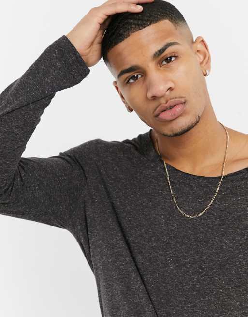ASOS DESIGN – Langärmliges Longline-Shirt mit U-Boot-Ausschnitt in Leinenschwarz, 3 von 4