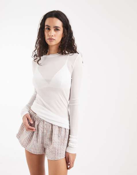 ASOS DESIGN – Langärmliges Lounge-Oberteil in halbtransparentem Cremeweiß - view 1