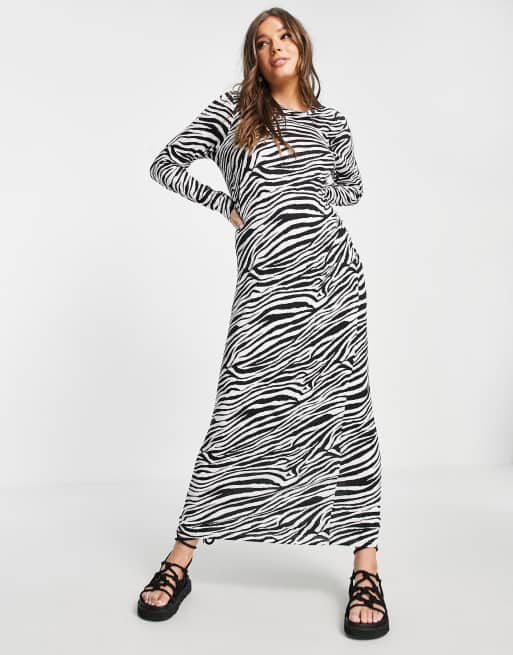 ASOS DESIGN – Langärmliges Maxi-Shirt-Kleid mit Zebramuster